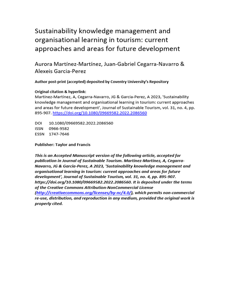 Sustainable Tourism Knowledge Management | PDF | Sustainability ...