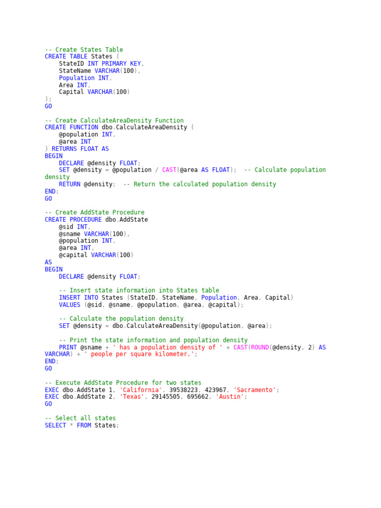 SQL States Table and Procedures Guide | PDF