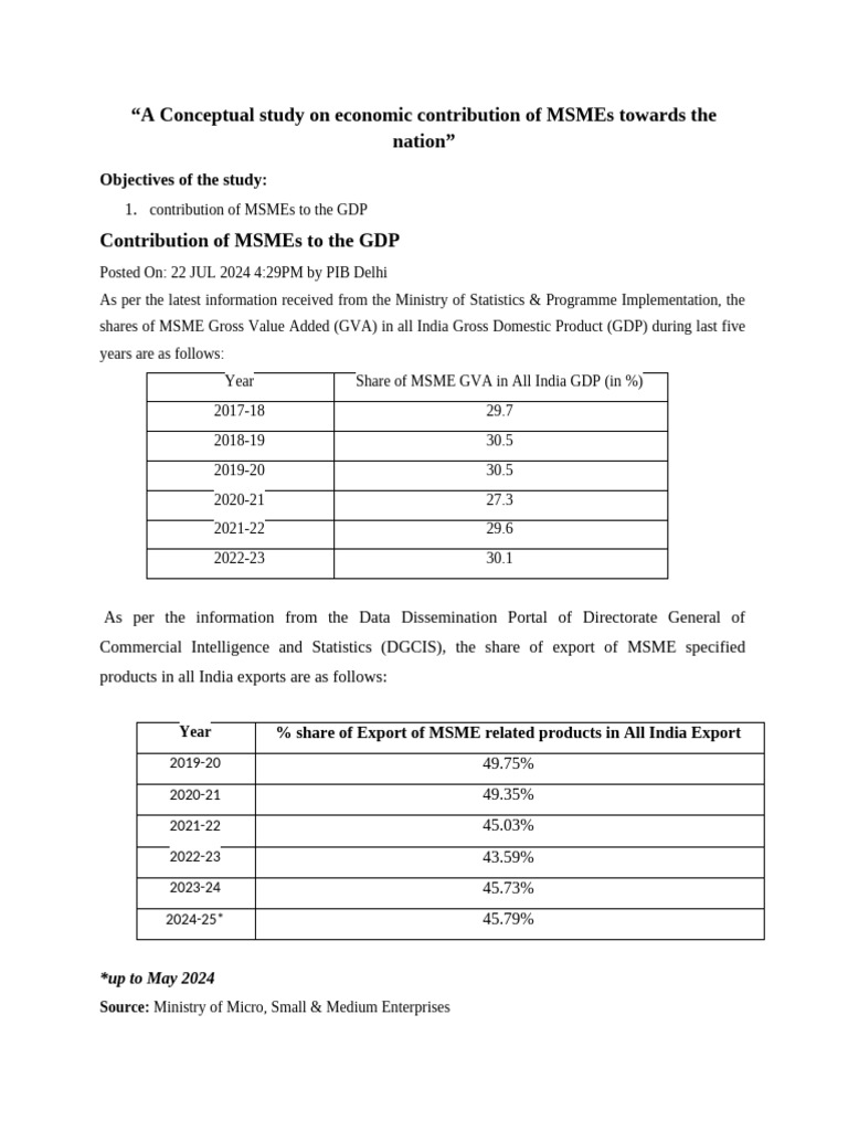 A Conceptual Study On Economic Contribution of MSMEs Towards The Nation ...