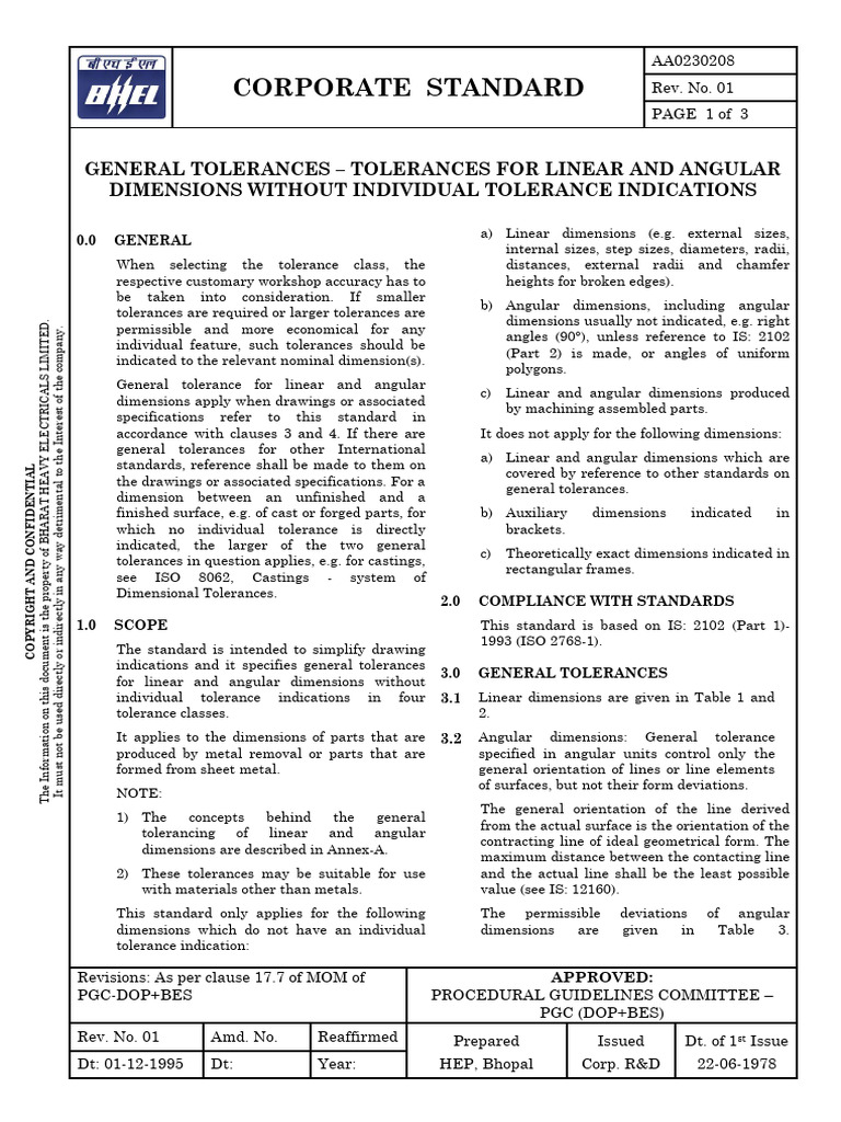 IS 2102 General Tolerances Overview | PDF | Engineering Tolerance