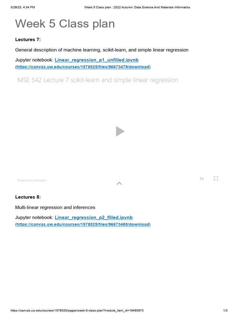 Week 5: Data Science Class Plan | PDF | Regression Analysis | Linear ...