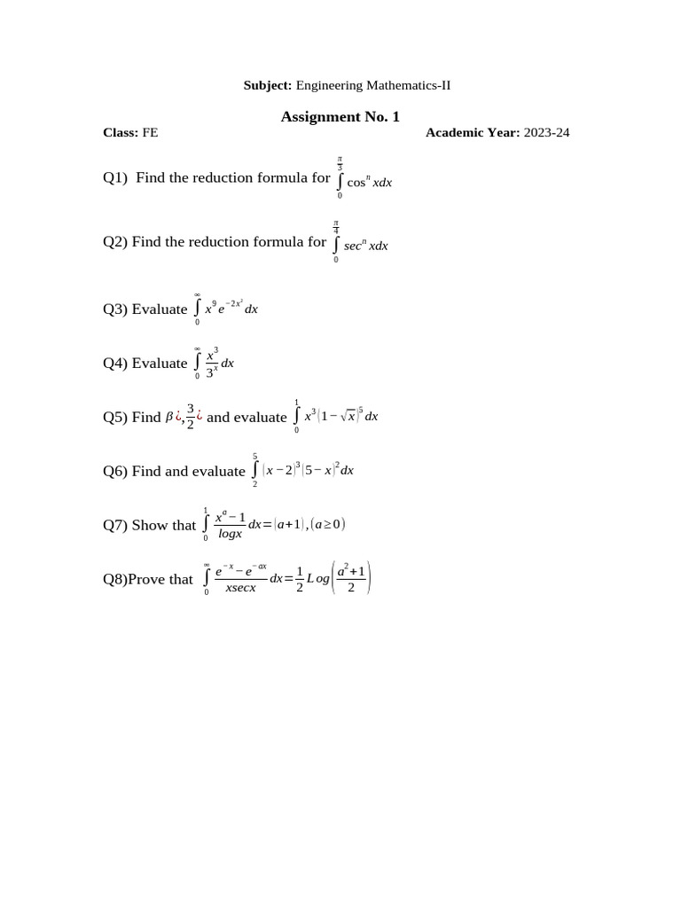 Engineering Mathematics II Assignment 1 | PDF