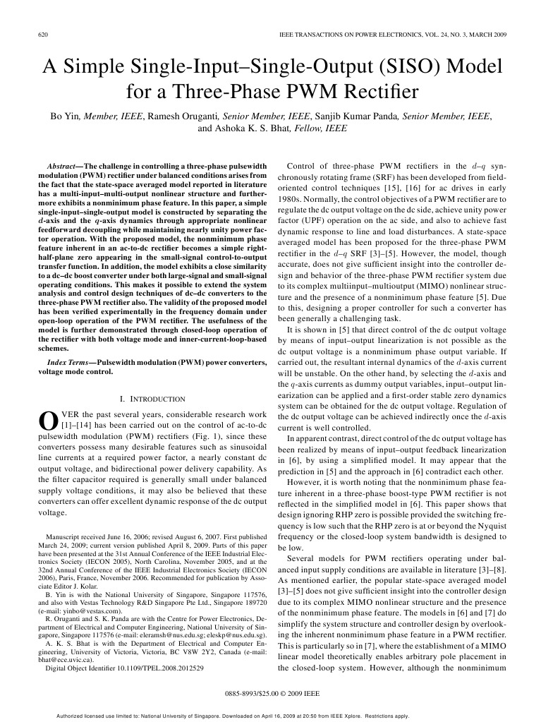 A Simple Single-Input-Single-Output (SISO) Model For A Three-Phase PWM ...
