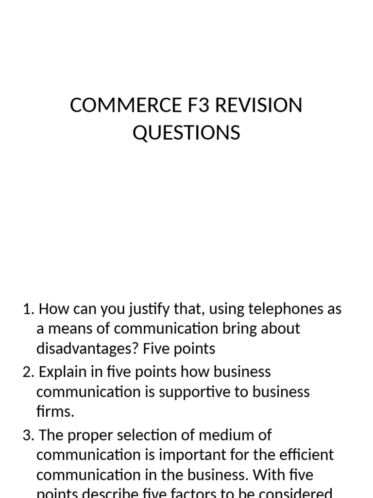 Commerce F3 Revision | PDF | Communication | Commerce