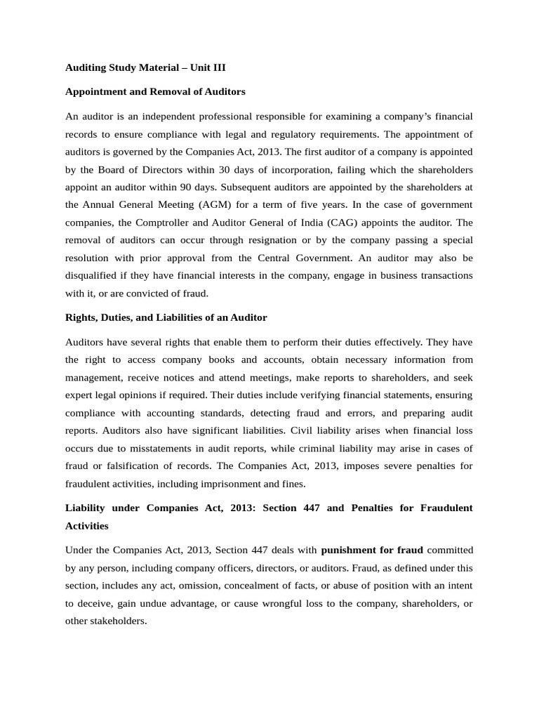 Auditor Appointment and Ethics Overview | PDF | Audit | Auditor's Report