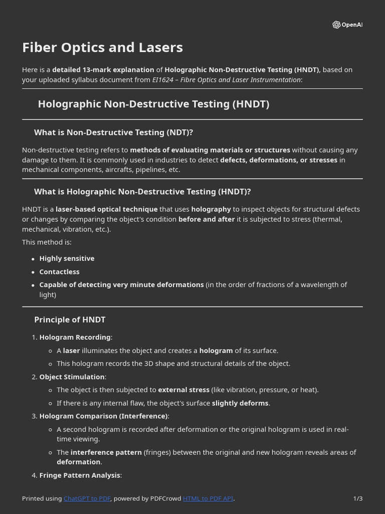 Holographic NDT: Techniques and Applications | PDF | Holography ...