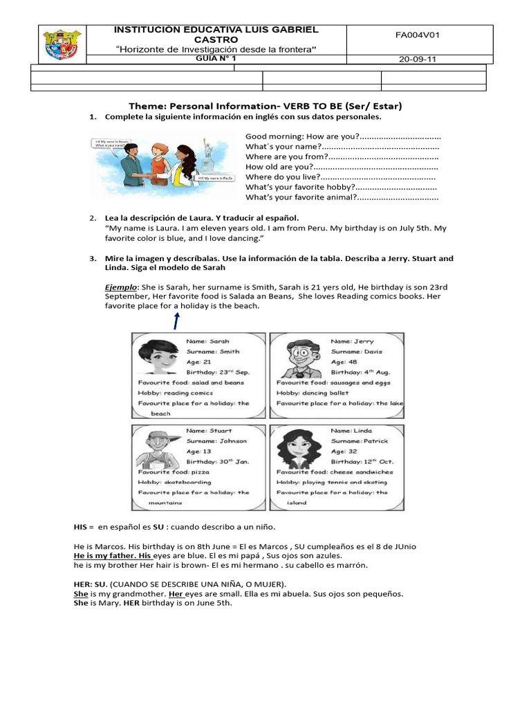 Guía de Inglés: Verb To Be para Sexto Grado | PDF