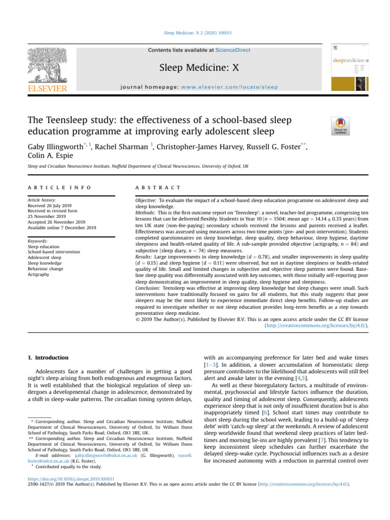 1 s2.0 S2590142719300114 Main | PDF | Sleep | Determinants Of Health