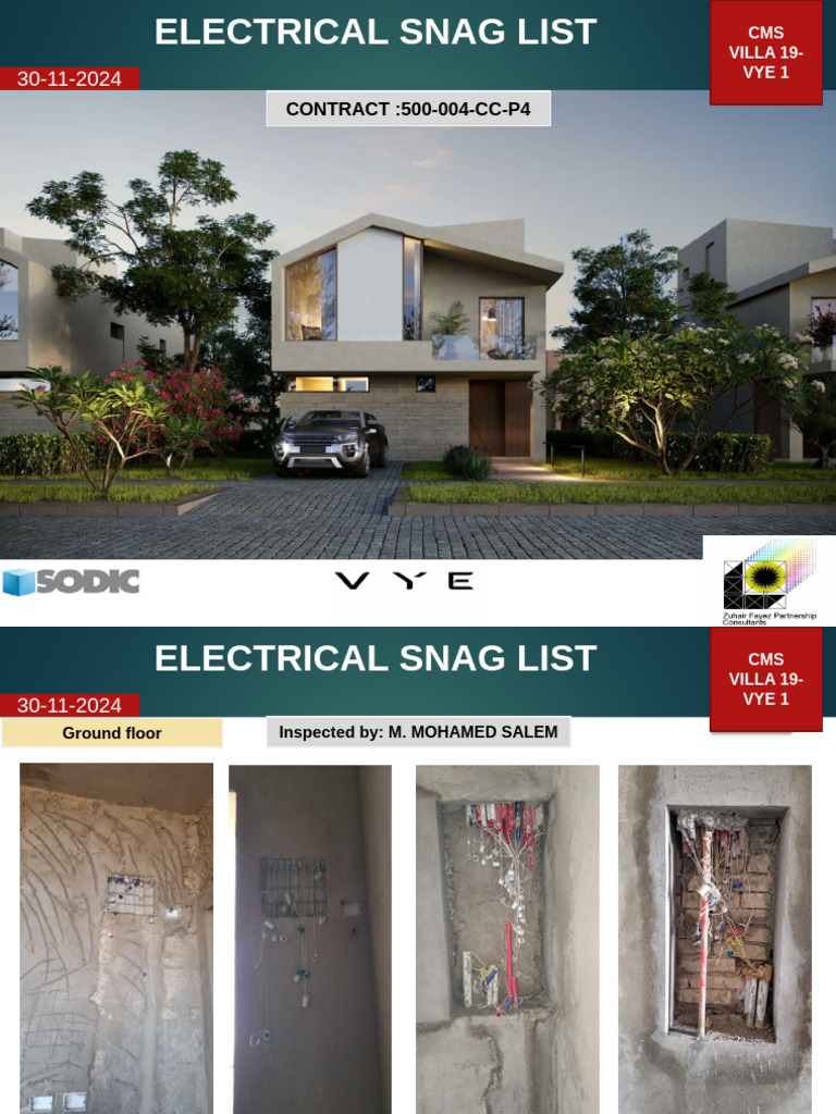 Electrical Snag With Pic Villa19 - Vye 1 | PDF | Building Engineering