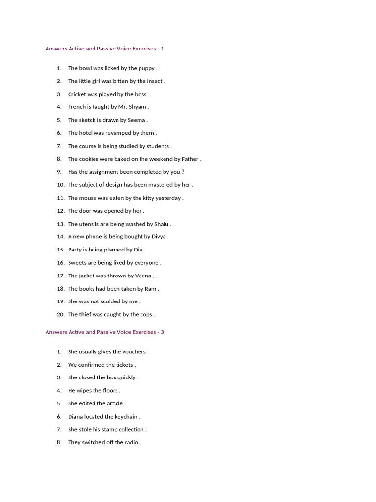 Answers Active and Passive Voice Exercises | PDF