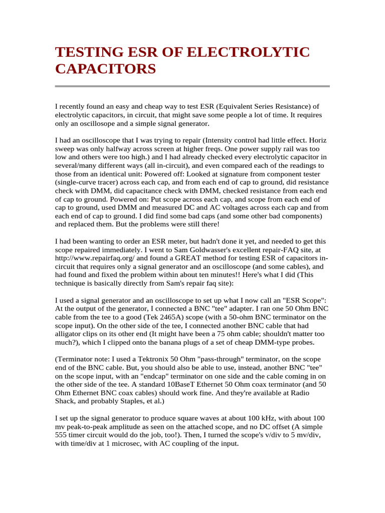 Esr Meter | PDF | Capacitor | Resistor
