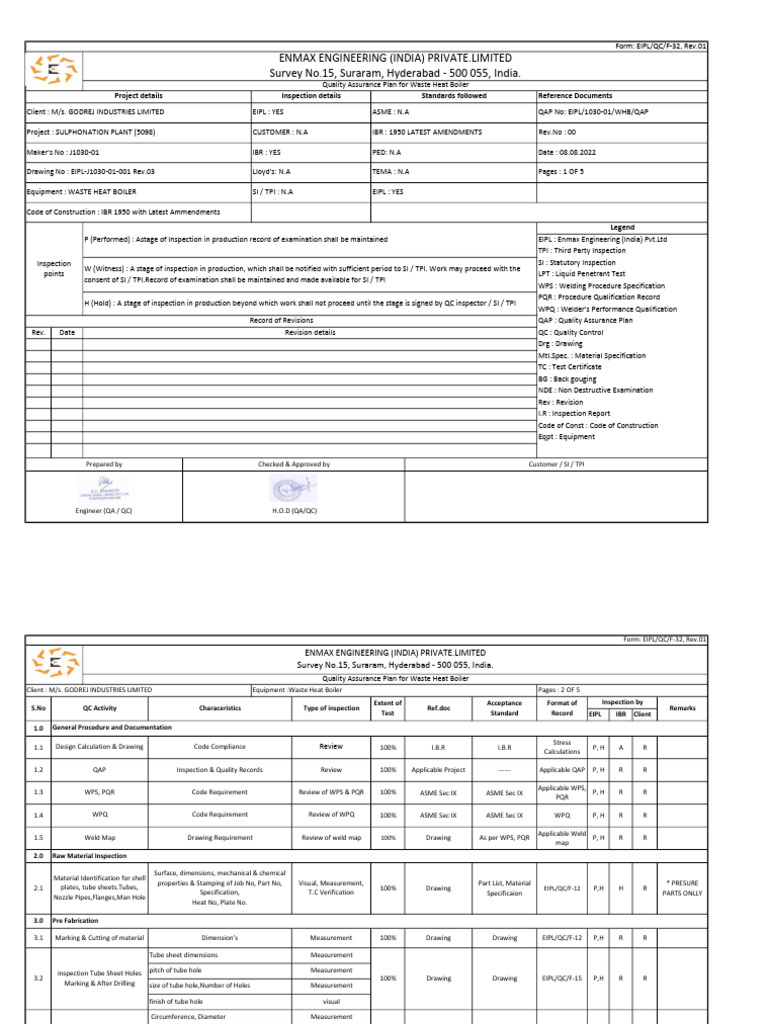 j1030-01 WHR Boiler Revised Qap | PDF | Quality Assurance | Mechanical ...