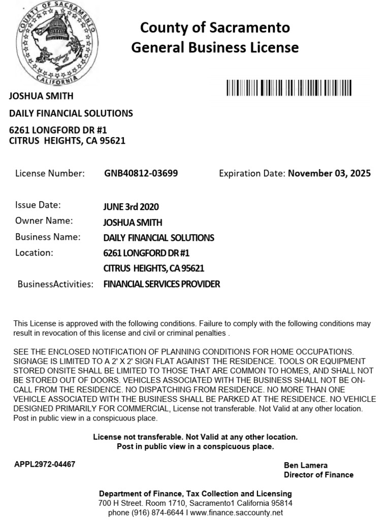Sacramento Business License Details | PDF