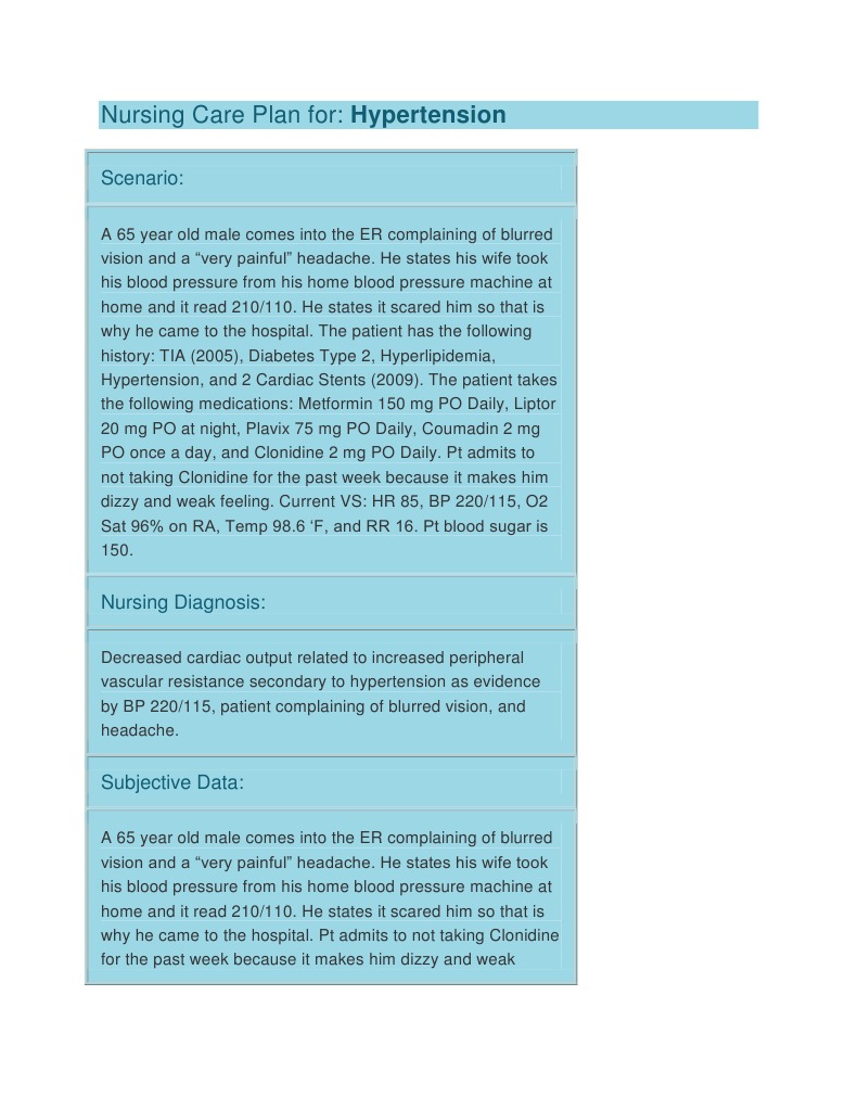Nursing Care Plan for Hypertension | PDF