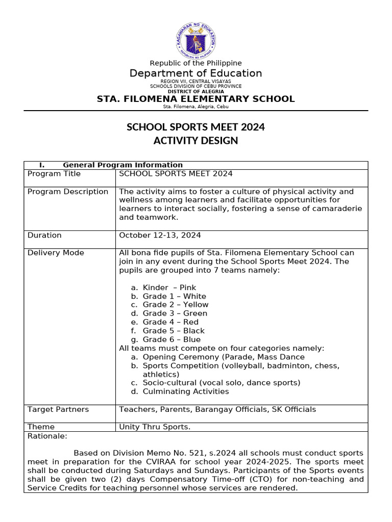 School Sports Meet 2024 Program | PDF