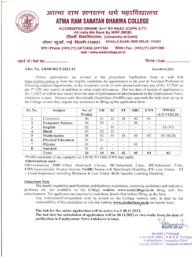 ARSD-Advt.-Teaching-Staff-2023 | PDF