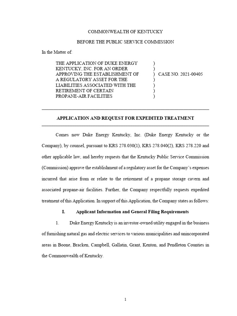 2021-00405 Application Reg Asset Propane Decommissioning Deferral | PDF ...