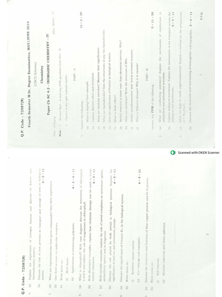 Inorganic 4th Sem Question Paper | PDF