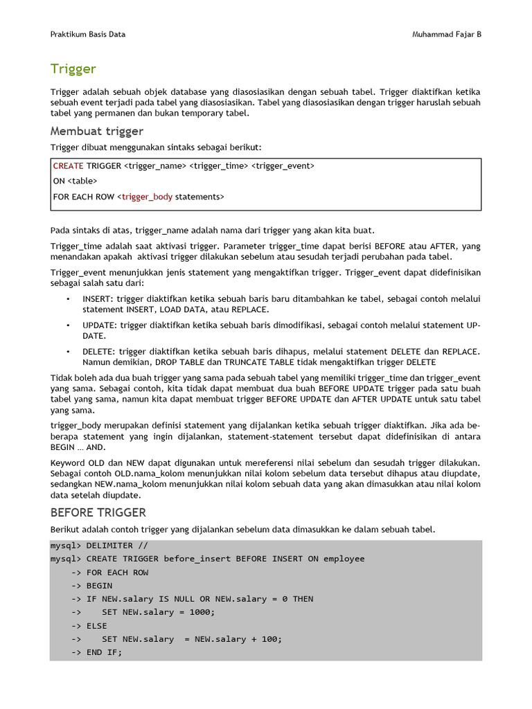 Panduan Lengkap Membuat Trigger SQL | PDF