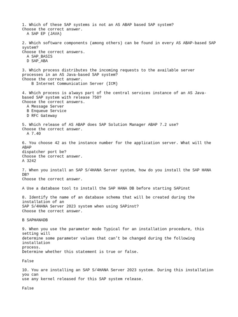SAP System Installation and Components Quiz | PDF