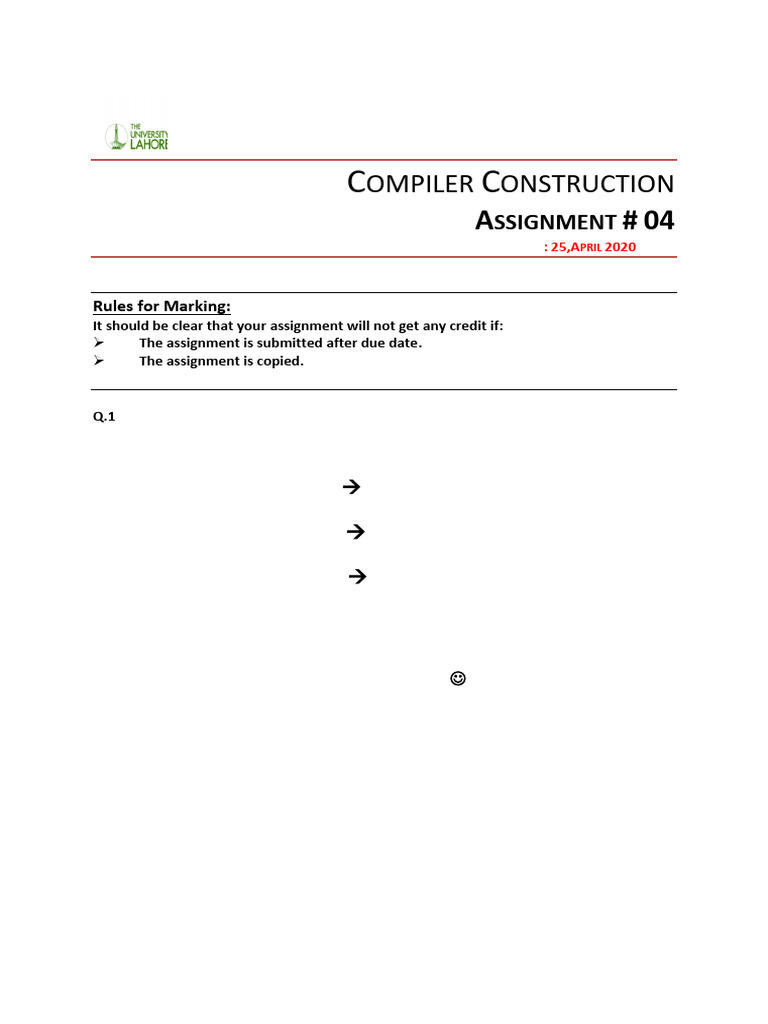 Compiler Construction Assignment 04 | PDF
