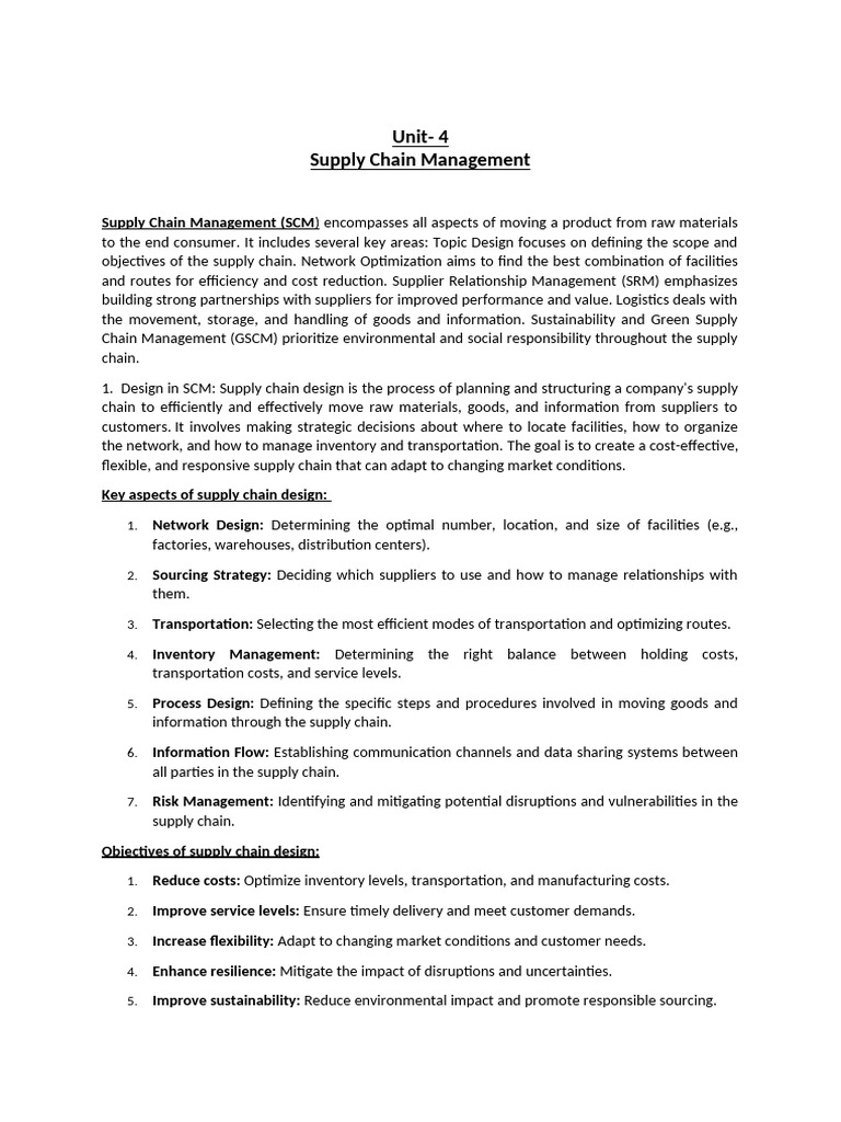 Unit - 4 Supply Chain Management | PDF | Supply Chain | Supply Chain ...