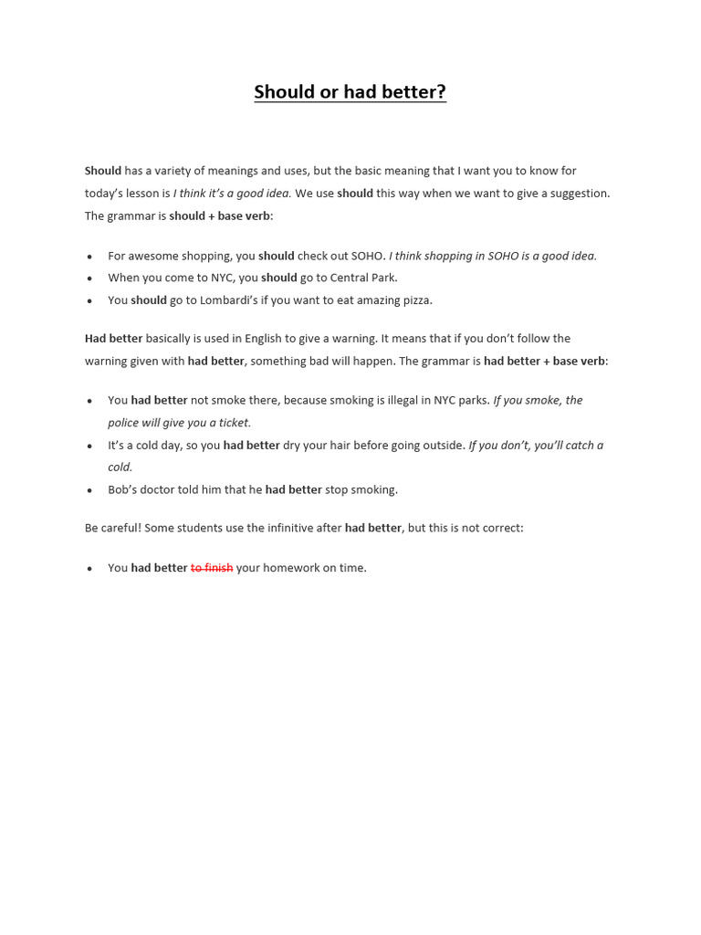 Should or Had Better | PDF