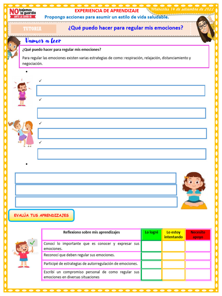 TUTORIA FICHA ¿Qué Puedo Hacer para Regular Mis Emociones | PDF