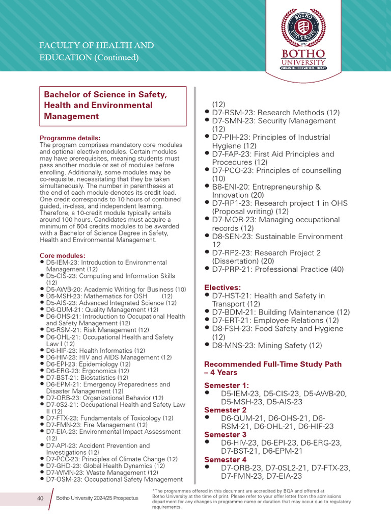 Botho University Safety Management Degree | PDF | Occupational Safety ...