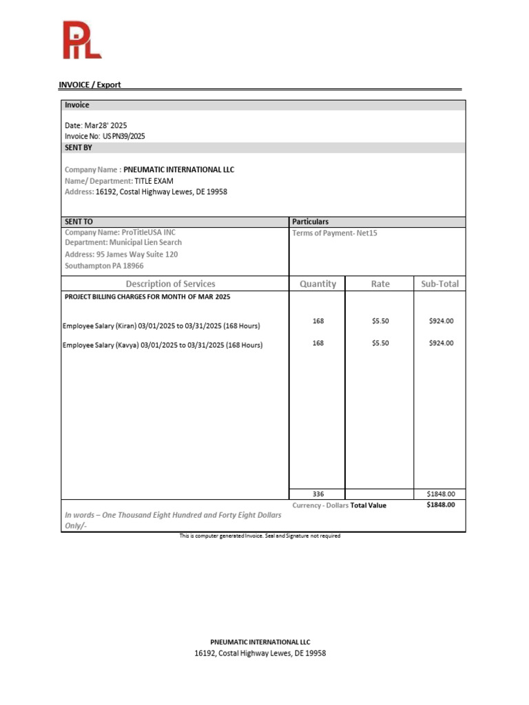 Invoice for March 2025 Services | PDF