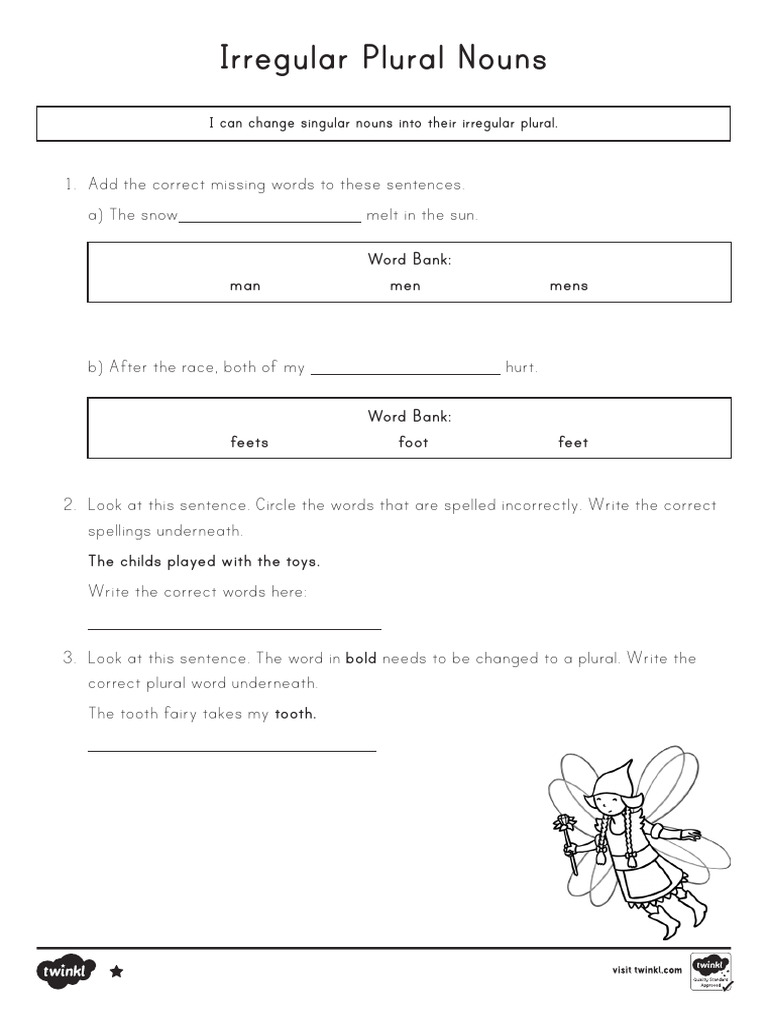 Us T L 53387 Irregular Plural Nouns Differentiated Activity Sheets ...