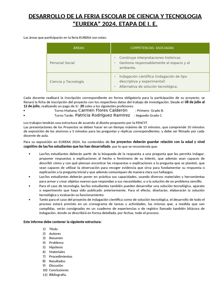 Feria Escolar de Ciencia y Tecnología 2024 | PDF | Educación primaria ...
