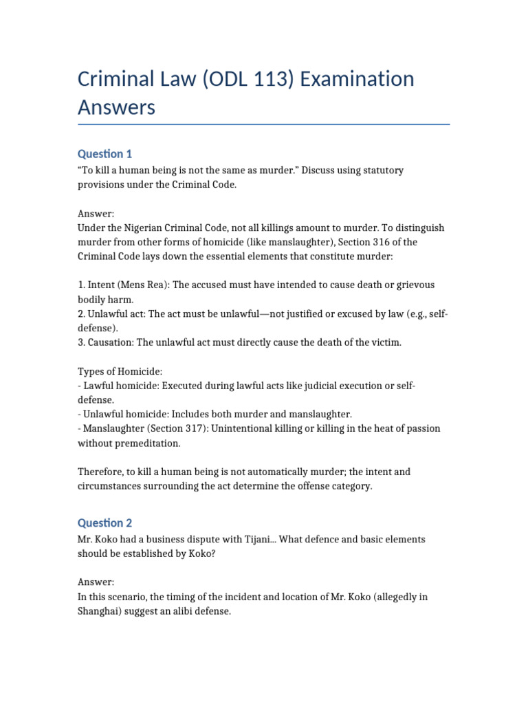 Understanding Homicide and Defenses in Criminal Law | PDF | Murder ...