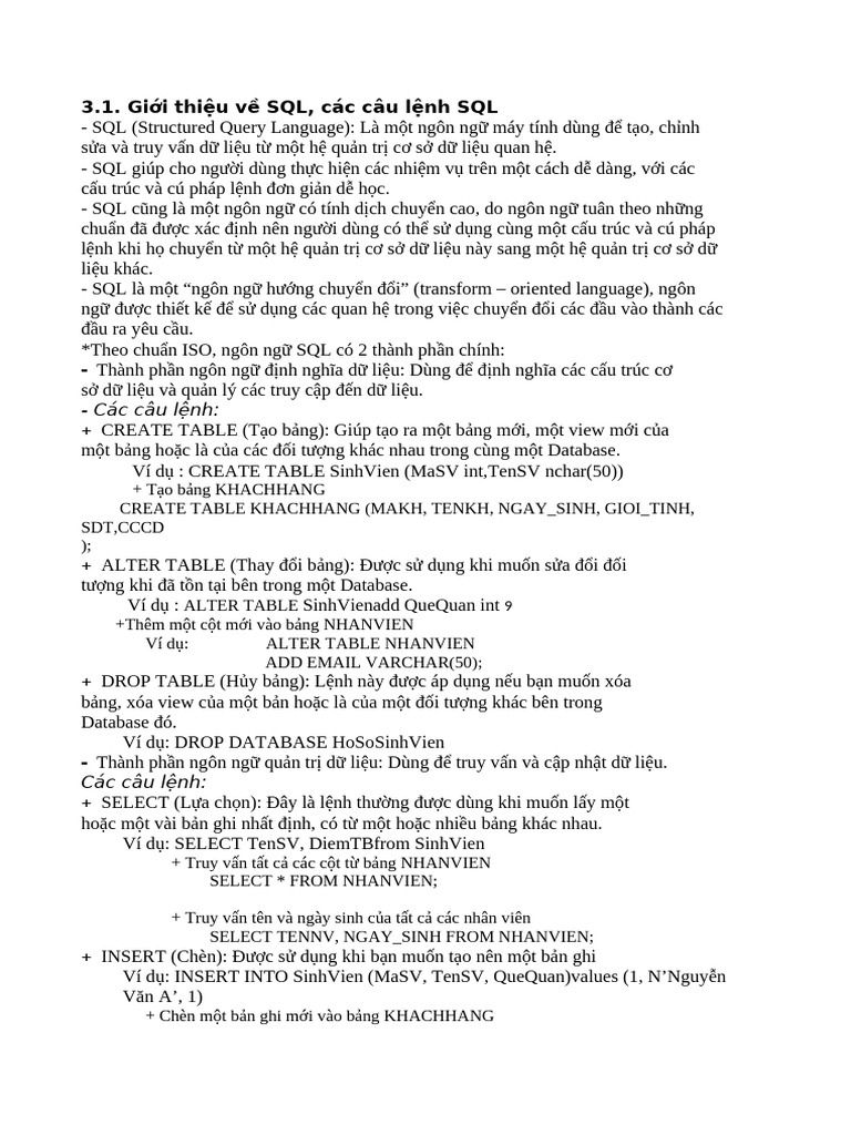 Chương 3 SQL | PDF