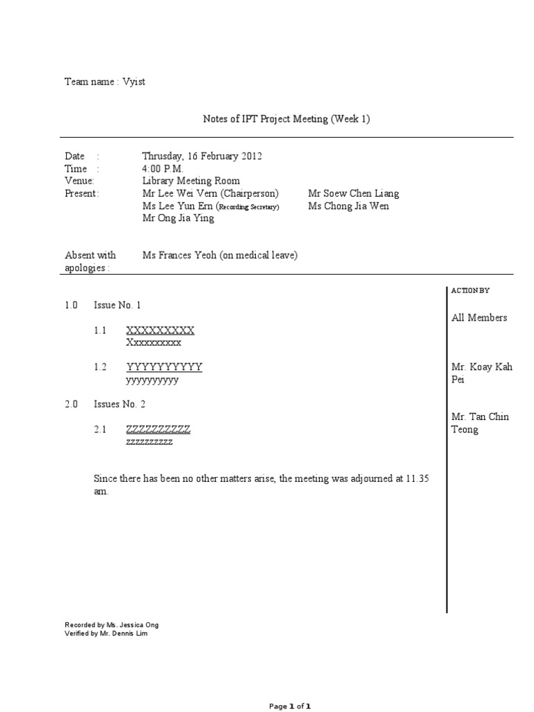 Vyist IPT Project Meeting Notes | PDF | Language Arts & Discipline | Art
