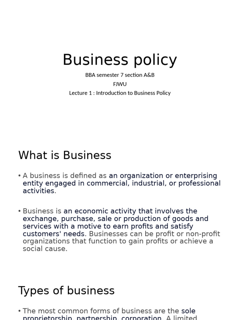 Understanding Business Policy Basics | PDF | Business | Policy