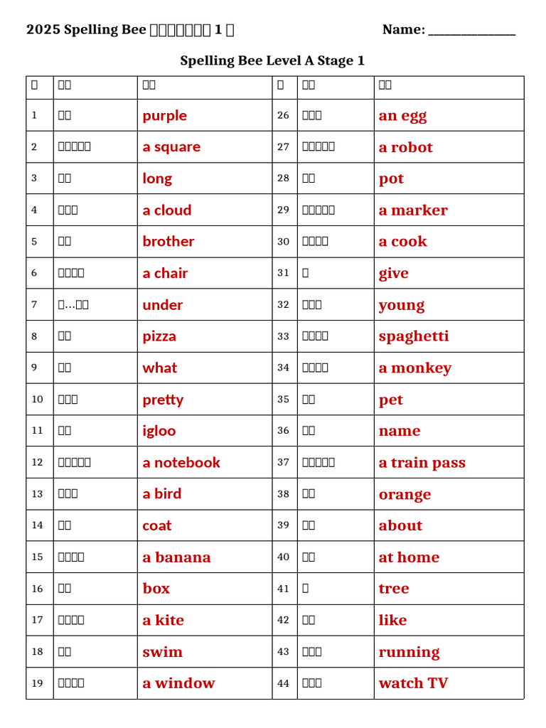 2025 Spelling Bee Level A Quiz | PDF