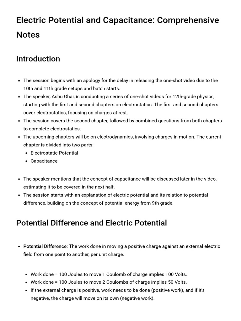 Electric Potential and Capacitance Explained | PDF | Capacitor | Dielectric
