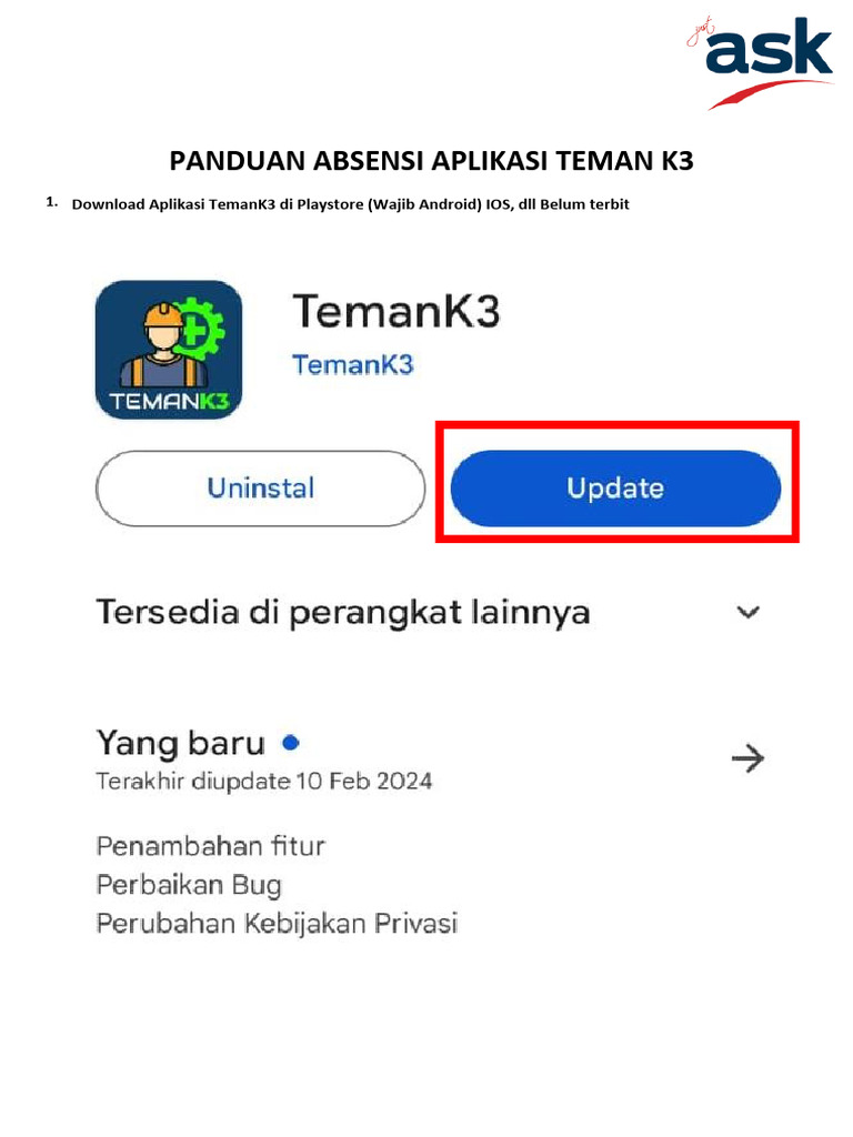 Panduan Absensi Aplikasi Teman K3 | PDF