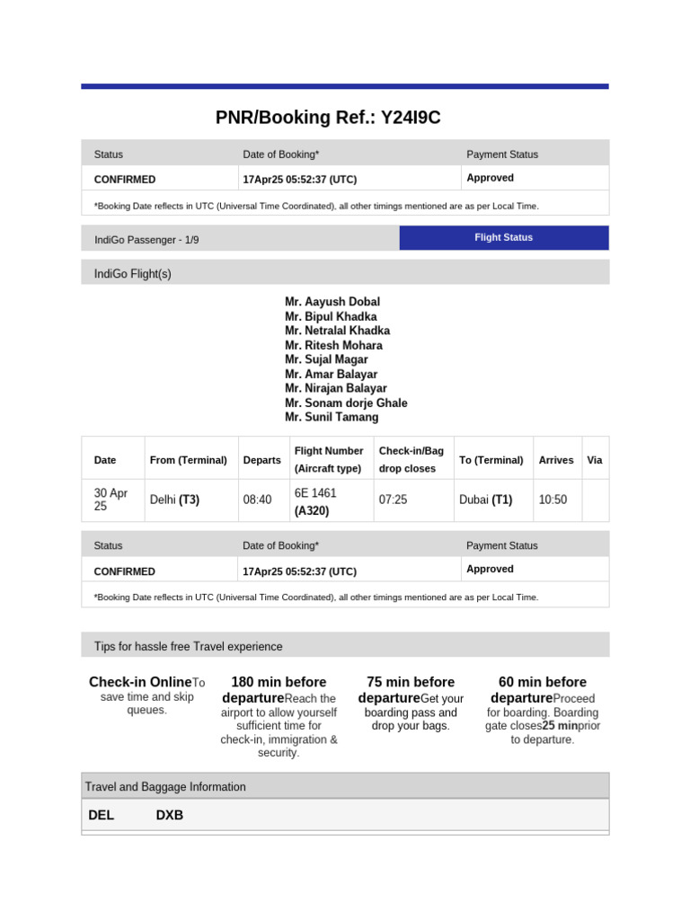 30 Apr Del-Dxb Ayush Int'l 09 Pax Confirm TKT | PDF | Aviation | Transport