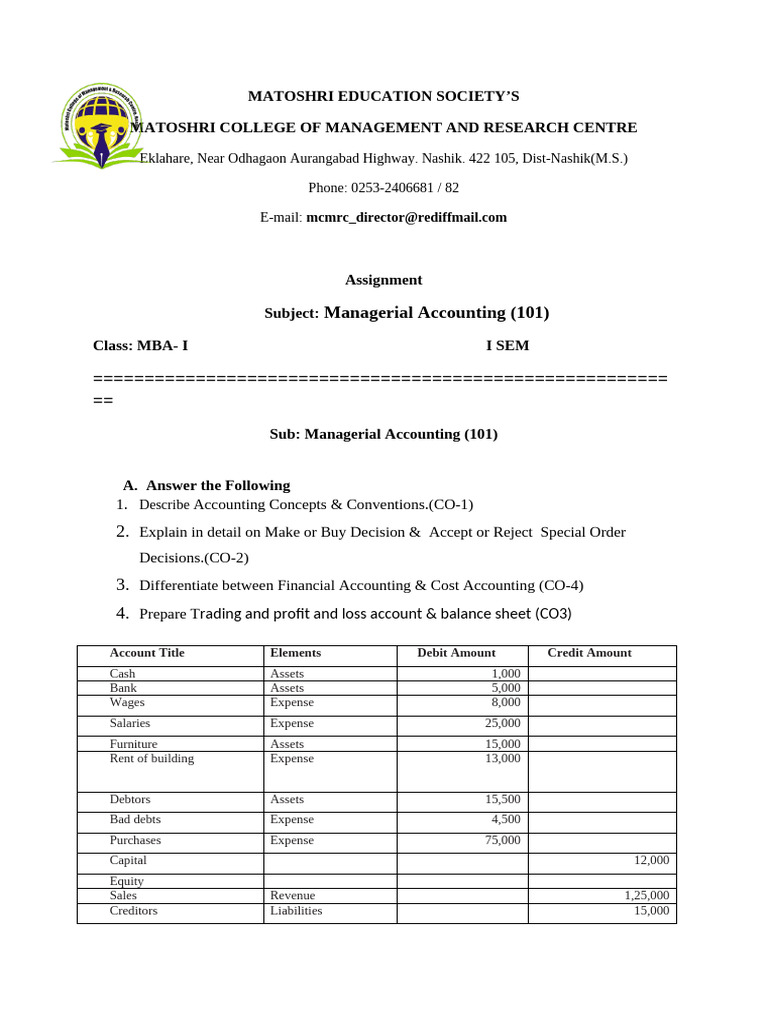 101 Managerial Accounting | PDF | Debits And Credits | Expense