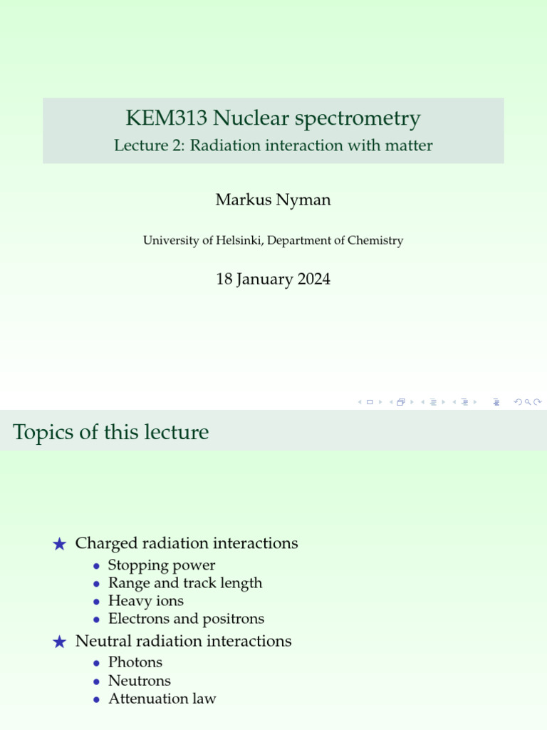 Lecture02 - Radiation Interaction With Matter | PDF | Electron | Radiation