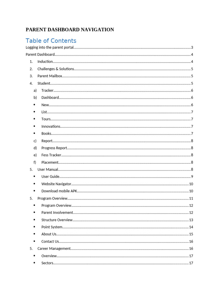 Parent Dashboard Navigation Guide | PDF | World Wide Web | Internet & Web