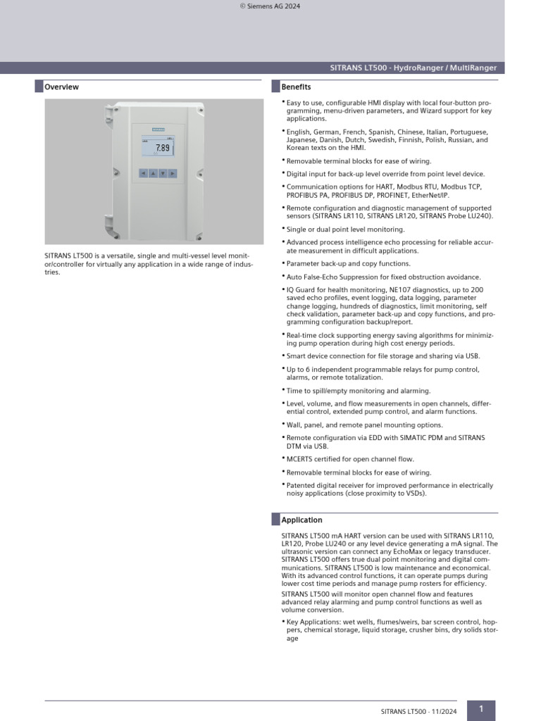 SITRANS LT500 Level Monitor Manual | PDF | Relay | Electrical Engineering