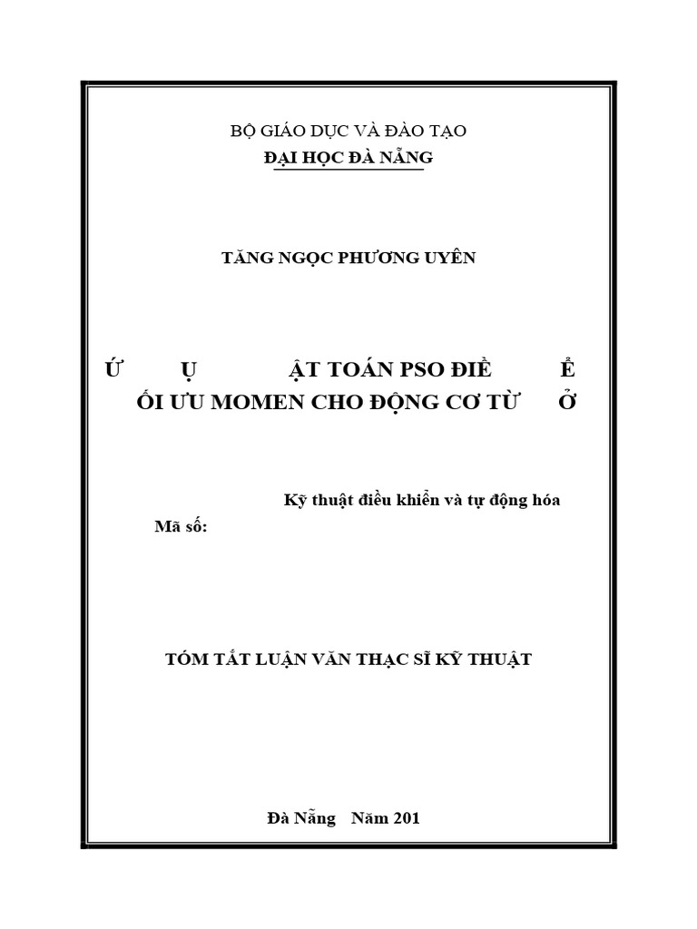 Tom Tat Luan Van Thac Si Ky Thuat Ung Dung Thuat Toan Pso Dieu Khien ...