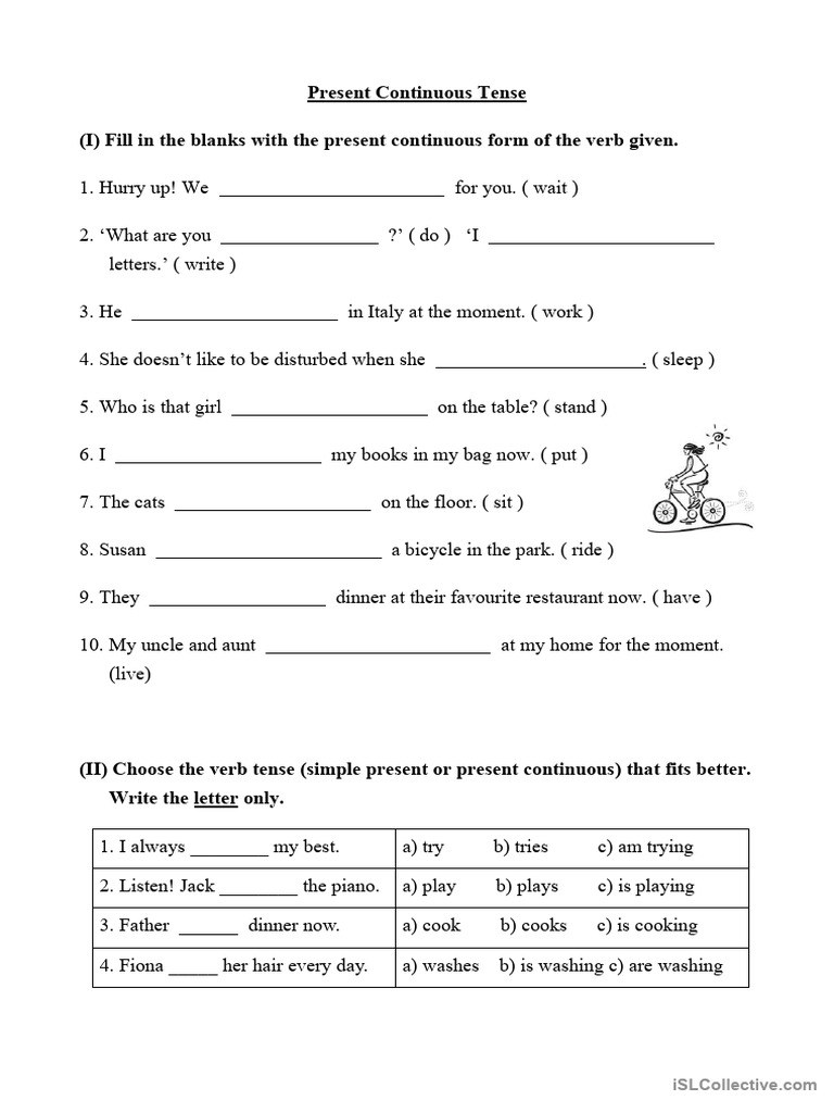 Present Continuous Tense Worksheet | PDF