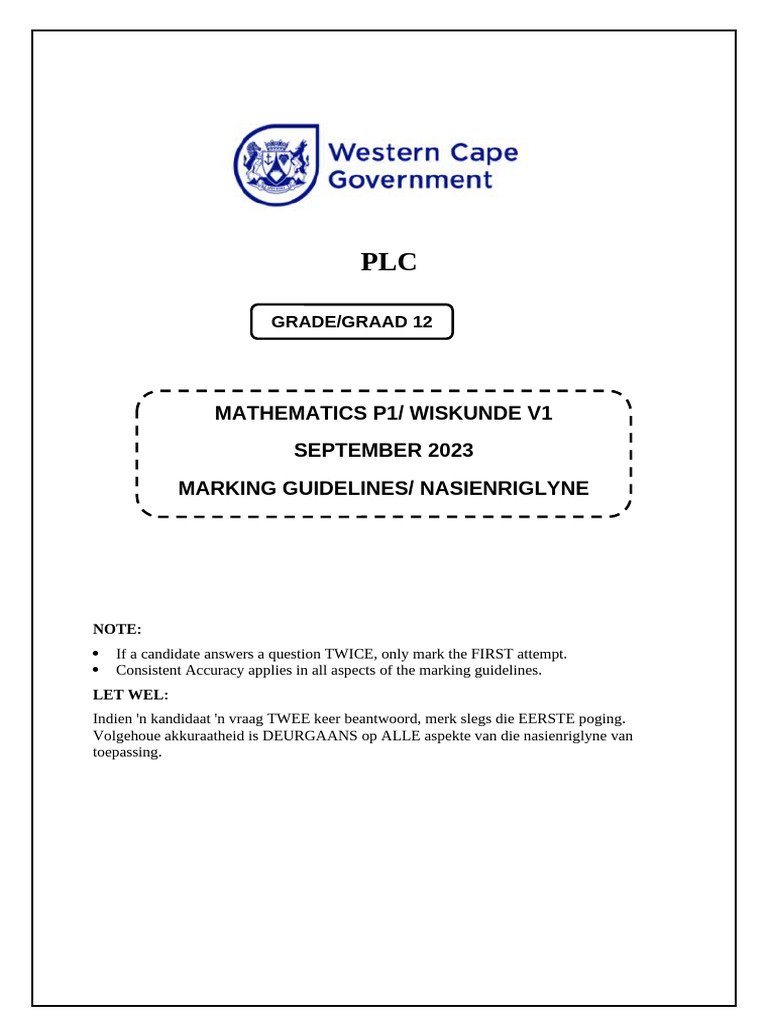 Grade 12 Mathematics Marking Guidelines | PDF | Mathematics ...