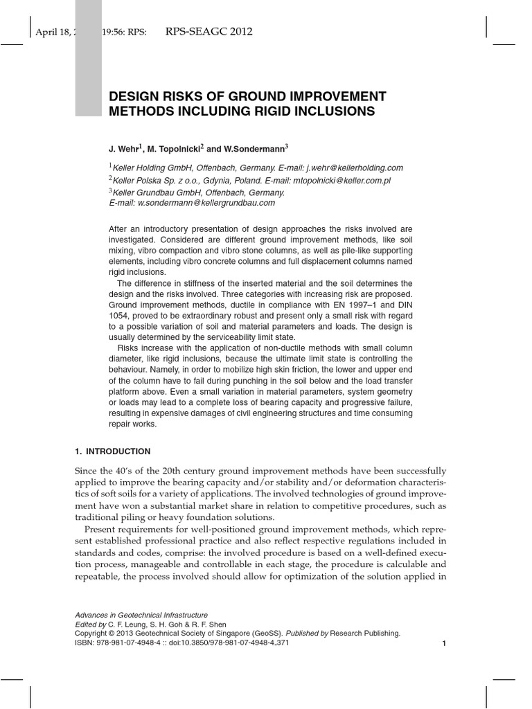 Design Risks of Ground Improvement Methods Including Rigid Inclusions ...