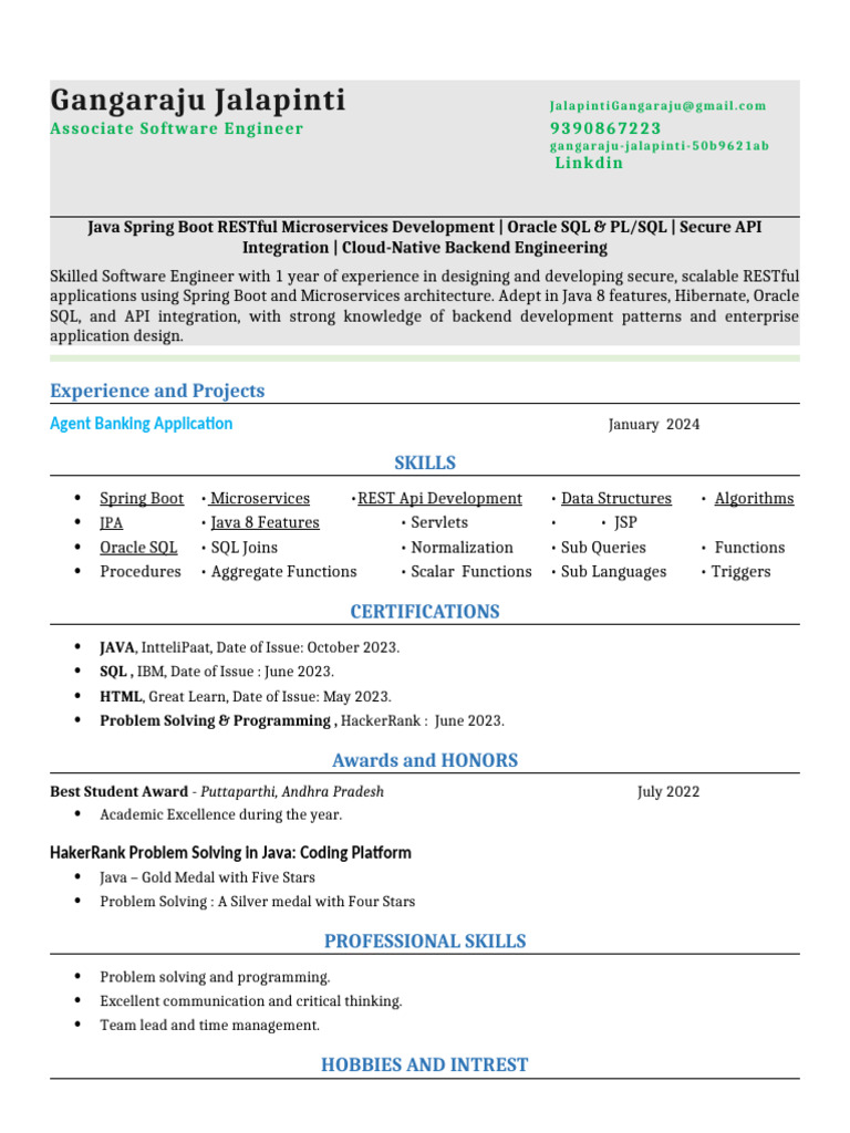 Java Spring Boot Developer Resume | PDF | Java (Programming Language) | Sql
