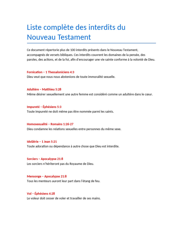 Interdits du Nouveau Testament | PDF | Doctrines et croyances ...